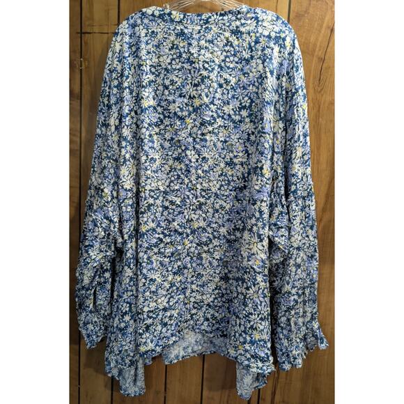 Lane Bryant Top Shirt Blouse Plus Size 38/40 7X Blue Floral Long Ruffle Sleeves - Picture 2 of 7